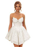 Strapless Sequin Homecoming Dresses for Teens 2026 Sparkly A-line Short Prom Dress Corset Cocktail Party Gowns