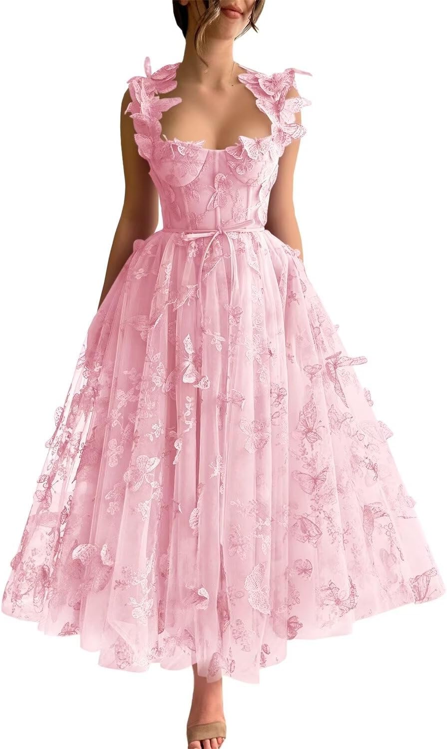 Vestidos de fiesta de tul con mariposas 3D bordadas para adolescentes, vestidos formales de noche para fiesta 