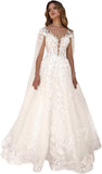 Kingbridal Gowns Lace Appliques Wedding Dresses for Bride Long V Neck Tulle Chiffon A-line Sleeveless Bridal Ball Gown for Women