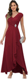 Cap Sleeve Mother of The Bride Dresses Chiffon V Neck Beaded Ruffles A Line Long Formal Evening Dress