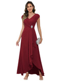 Cap Sleeve Mother of The Bride Dresses Chiffon V Neck Beaded Ruffles A Line Long Formal Evening Dress