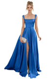 Spaghetti Straps Satin Bridesmaid Dresses for Women Long A-Line Square Neck Formal Evening Party Gown with Slit