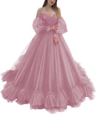 Off Shoulder Lace Appliques Ball Gown Quinceanera Dresses Long Sleeve Wedding Dress Bridal Gowns