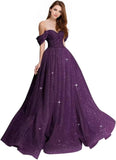 Sparkly Tulle Prom Dress 2026 Off The Shoulder Formal Dresses for Women Glitter A Line Long Ball Gown
