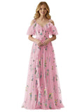 Fairy Tulle Junior Bridesmaid Dresses for Teen Girls Long Flower Embroidery Formal Prom Gown with Slit