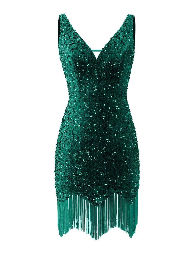 Kingbridal Gowns V Neck Sequin Homecoming Dresses for Teens 2027 Sparkly Tight Short Prom Cocktail Party Gowns with Tassels