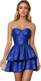 Jacquard Satin Homecoming Dresses 2026 Tiered Layed Aline Strapless Formal Cocktail Party Gown
