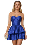 Jacquard Satin Homecoming Dresses 2026 Tiered Layed Aline Strapless Formal Cocktail Party Gown