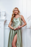 Vestidos de fiesta largos de satén con abertura alta para mujer, 2024, tirantes finos ajustables, vestidos de fiesta formales con bolsillos 