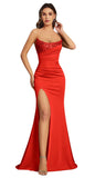 Mermaid Satin Prom Dresses for Women Strapless Sequin Formal Dress 2027 Pleated Evening Party Gowns with Slit