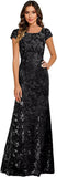 Lace Appliques Scoop Neck Sequin Mother of the Bride Dresses Mermaid Short Sleeve Formal Evening Gowns
