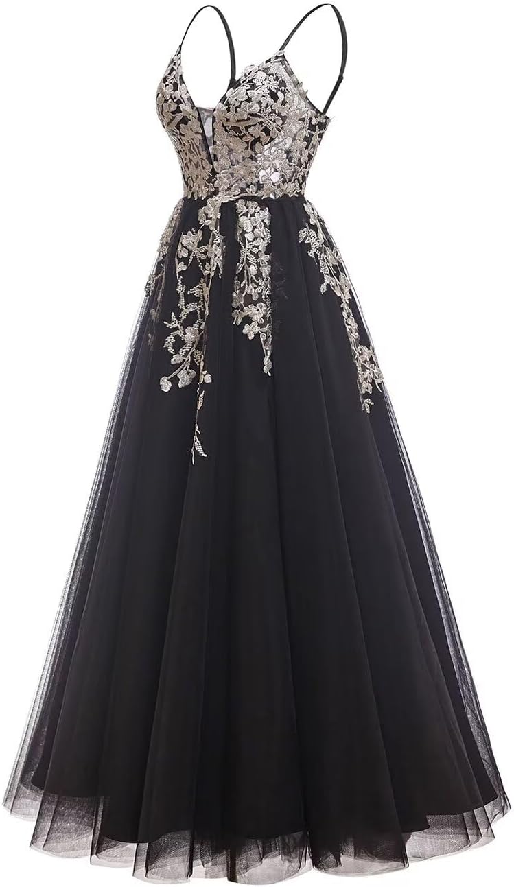 Tulle Prom Dresses 2027 Puffy Ball Gown for Women Formal V Neck Lace Appliques Evening Gown with Slit Long Homecoming Dress