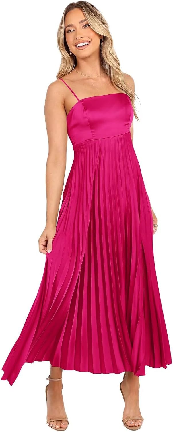 Midi Pleated Bridesmaid Dresses for Women Tea Length Formal Wedding Guest Dresses Prom Formal Gowns