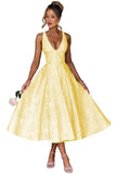V Neck Tea Length Prom Dress for Women Satin Evening Party Gown A Line Cocktail Dress