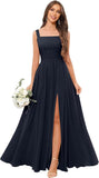 Kingbridal Chiffon A-line Bridesmaid Dresses for Women 2027 Long Square Neck Pleated Formal Evening Party Dress with Slit