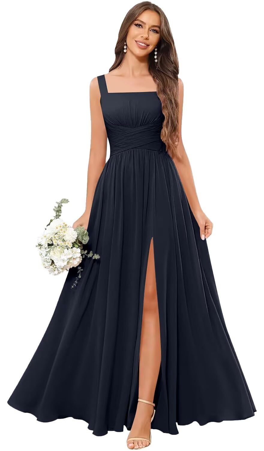 Kingbridal Chiffon A-line Bridesmaid Dresses for Women 2027 Long Square Neck Pleated Formal Evening Party Dress with Slit
