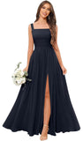 Kingbridal Chiffon A-line Bridesmaid Dresses for Women 2027 Long Square Neck Pleated Formal Evening Party Dress with Slit