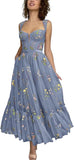 Vestidos de tul con bordado floral para mujer 2024, vestidos formales de fiesta de noche 