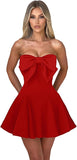 Women's Elegant Bow Strapless Homecoming Dress A Line Swing Tube Mini Dress Short Evening Party Prom Dress