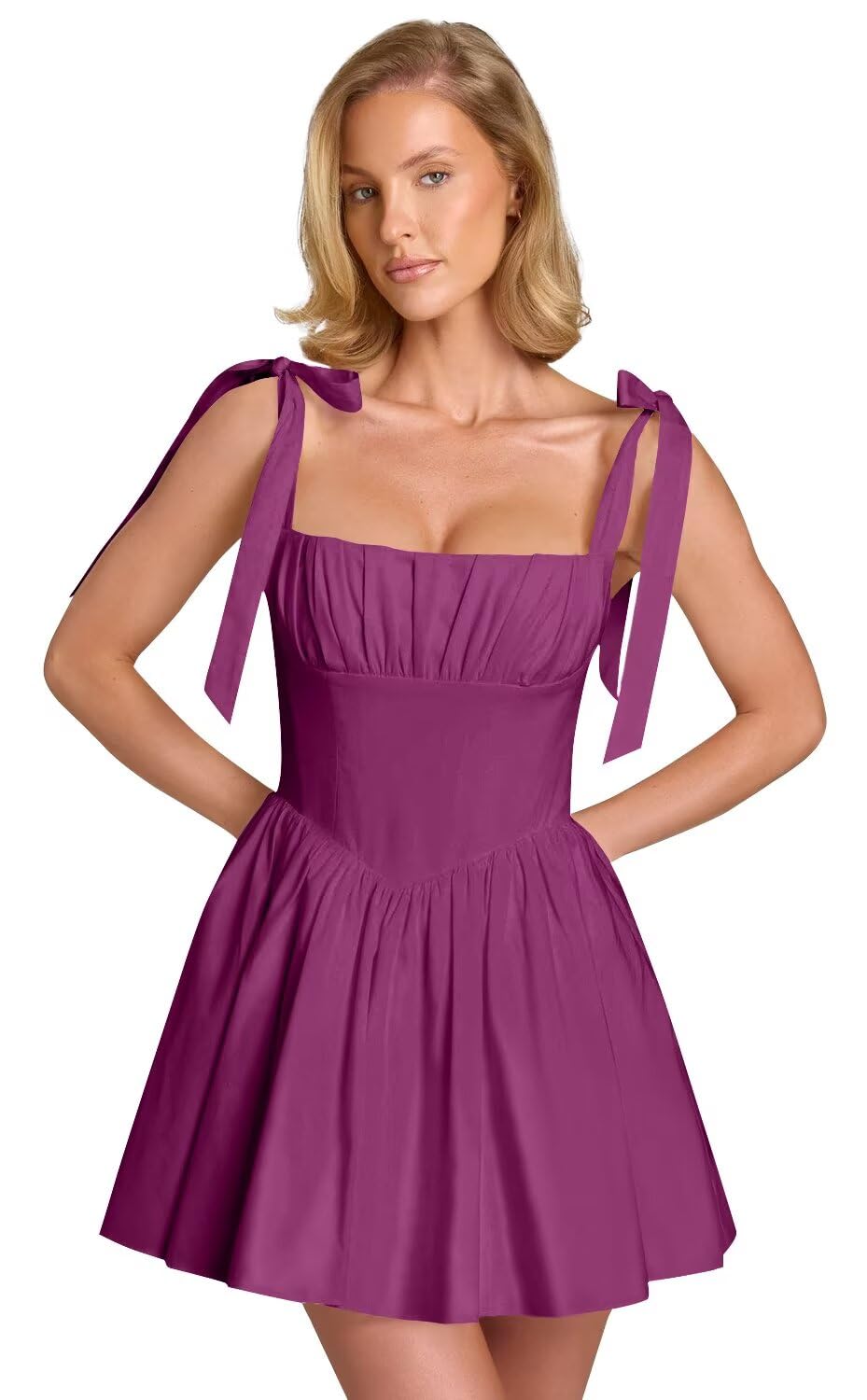 Spaghetti Straps Homecoming Dresses for Teens Satin A-line Short Prom Dress Pleated Cocktail Gowns with Pockets
