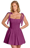 Spaghetti Straps Homecoming Dresses for Teens Satin A-line Short Prom Dress Pleated Cocktail Gowns with Pockets