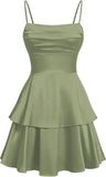 Tiered Satin Homecoming Dresses for Teens Short A Line Tight Spaghetti Strap Formal Cocktail Party Gown 2026