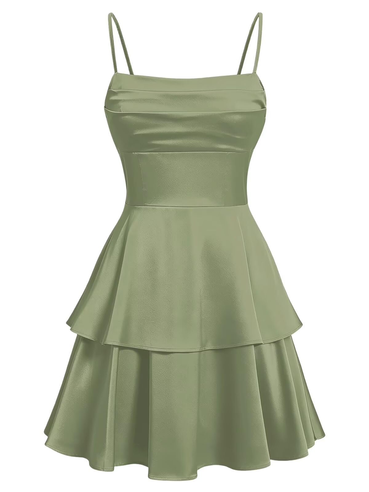 Tiered Satin Homecoming Dresses for Teens Short A Line Tight Spaghetti Strap Formal Cocktail Party Gown 2026