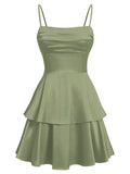 Tiered Satin Homecoming Dresses for Teens Short A Line Tight Spaghetti Strap Formal Cocktail Party Gown 2026