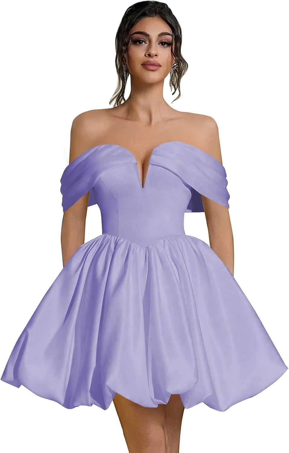 Off Shoulder Satin Homecoming Dresses Teens Short Bubble Dress A Line Mini Cocktail Party Gown