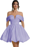 Off Shoulder Satin Homecoming Dresses Teens Short Bubble Dress A Line Mini Cocktail Party Gown