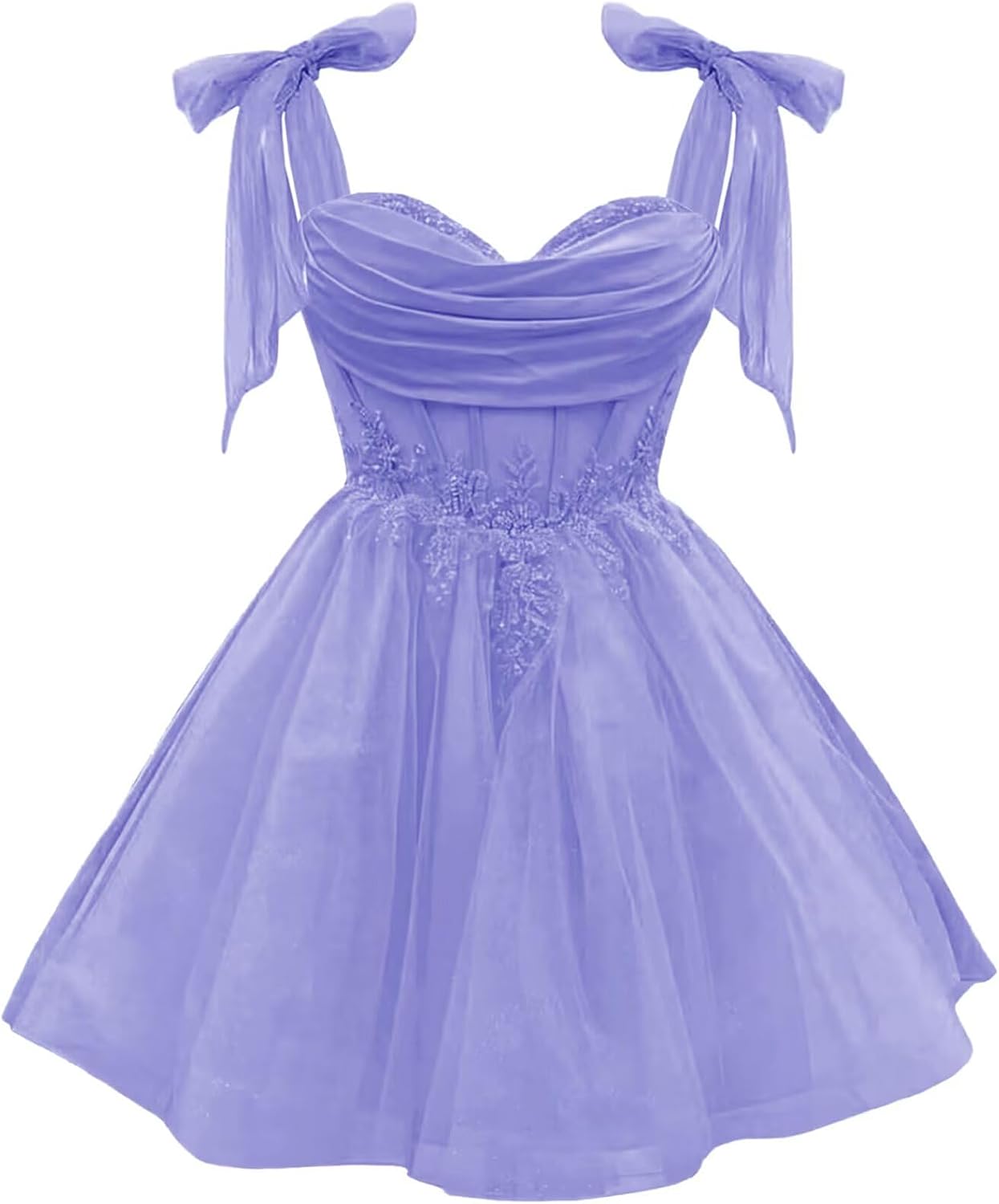 Tulle Short Homecoming Dress for Teens Sparkly Lace DAMA Dresses for Quinceanera Spaghetti Straps Bow Prom Gown