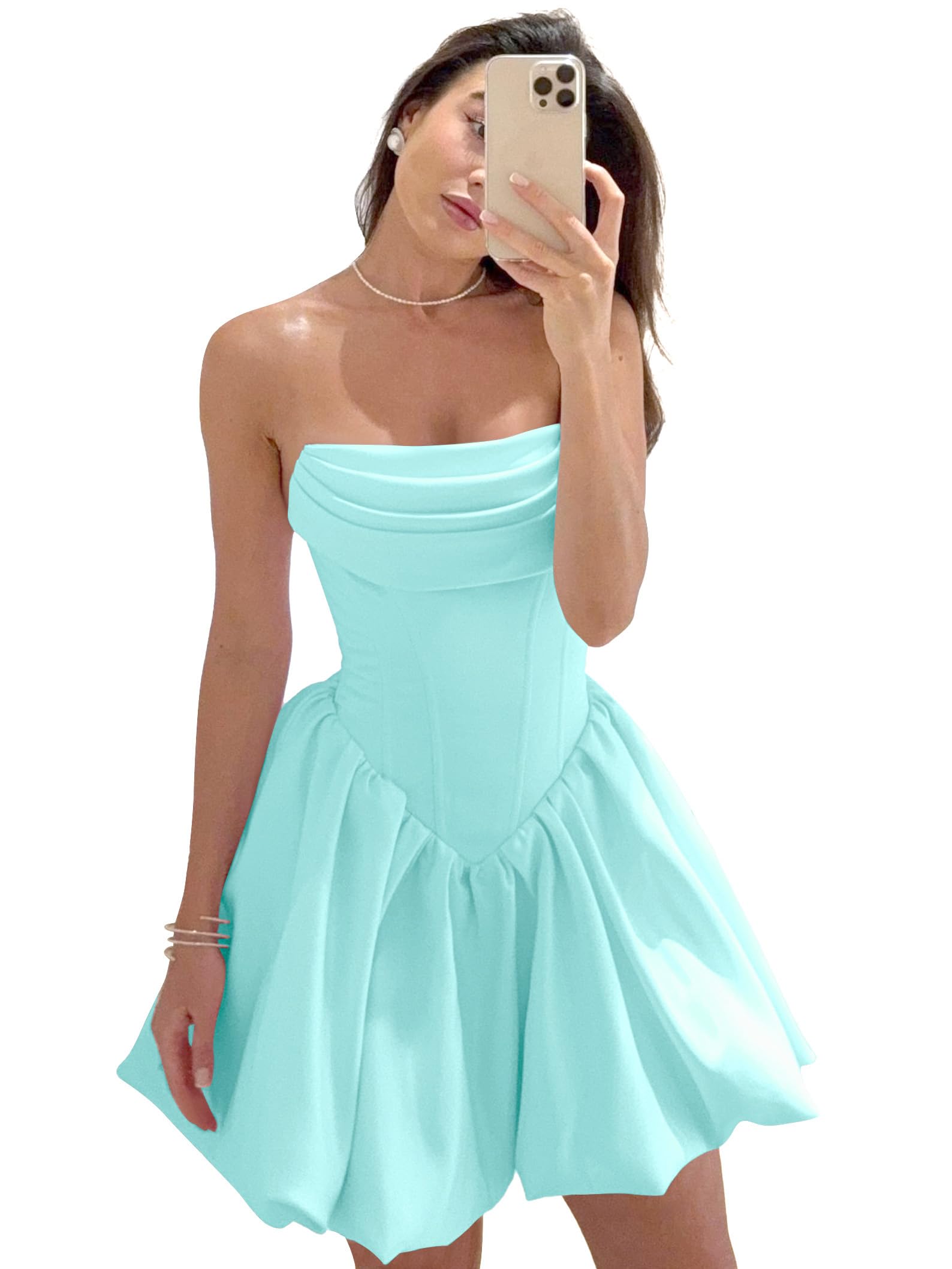 Satin Flower Bud Homecoming Dress Short Prom Dress Cowl Neck Pleated A Line Mini Cocktail Party Gown