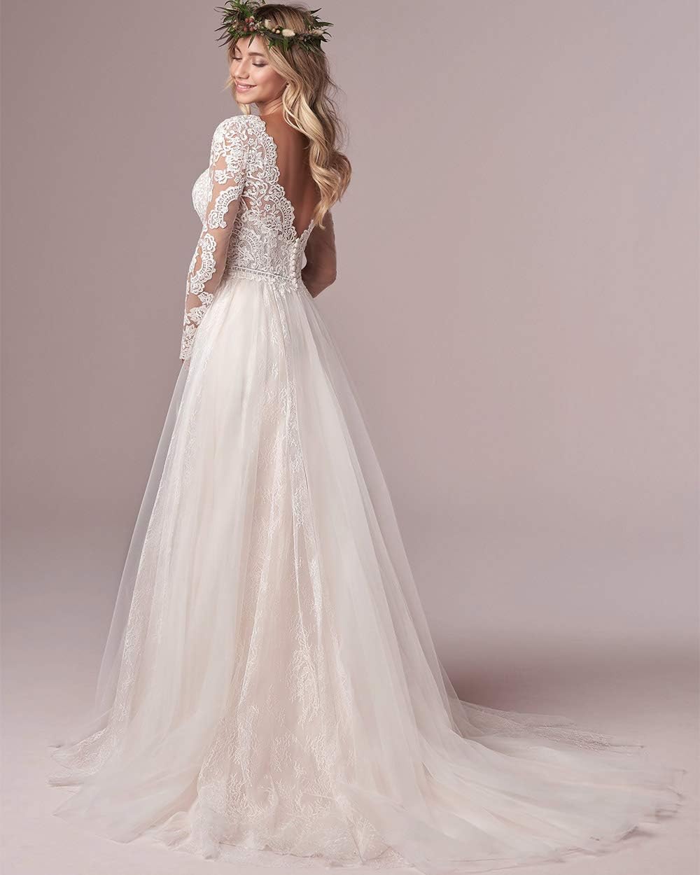 Women's Elegant Lace Beach Wedding Dresses for Bride 2025 with Sleeves Wedding Bridal Gowns