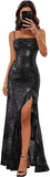 Sparkly Sequin Spaghetti Straps Prom Dresses 2026 Long Ruffles Pleated Formal Evening Dress with Slit