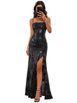 Spaghetti Straps Prom Dresses Long Glitter Sequin Formal Evening Party Dresses with Slit