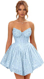 Strapless Sequin Homecoming Dresses for Teens 2026 Sparkly A-line Short Prom Dress Corset Cocktail Party Gowns