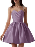 Satin Homecoming Dresses for Teens Spaghetti Straps Short Prom Dress A-Line Cocktail Wedding Guest Dress