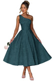 Jacquard Floral Satin Prom Dresses 2026 One Shoulder A-Line Midi Formal Evening Party Gown with Pockets for Women