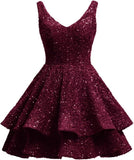 Short 2026 Sparkly Sequin Homecoming Dress for Teen Tiered Corset Ball Prom Cocktail Party Gown for Women