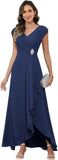 Cap Sleeve Mother of The Bride Dresses Chiffon V Neck Beaded Ruffles A Line Long Formal Evening Dress