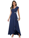 Cap Sleeve Mother of The Bride Dresses Chiffon V Neck Beaded Ruffles A Line Long Formal Evening Dress