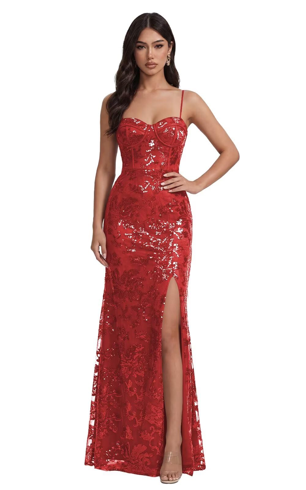 Mermaid Sequin Lace Prom Dresses Long for Women 2026 Spaghetti Straps Corset Formal Evening Party Gown with Slit