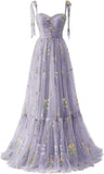 Vestidos de fiesta de tul con bordado de flores para mujer, 2024, tirantes finos, largos, formales, para noche 