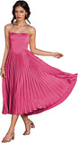 Women's Strapless Bridesmaid Dresses for Womens Tea Length Ruffle Satin Formal Prom Dress
