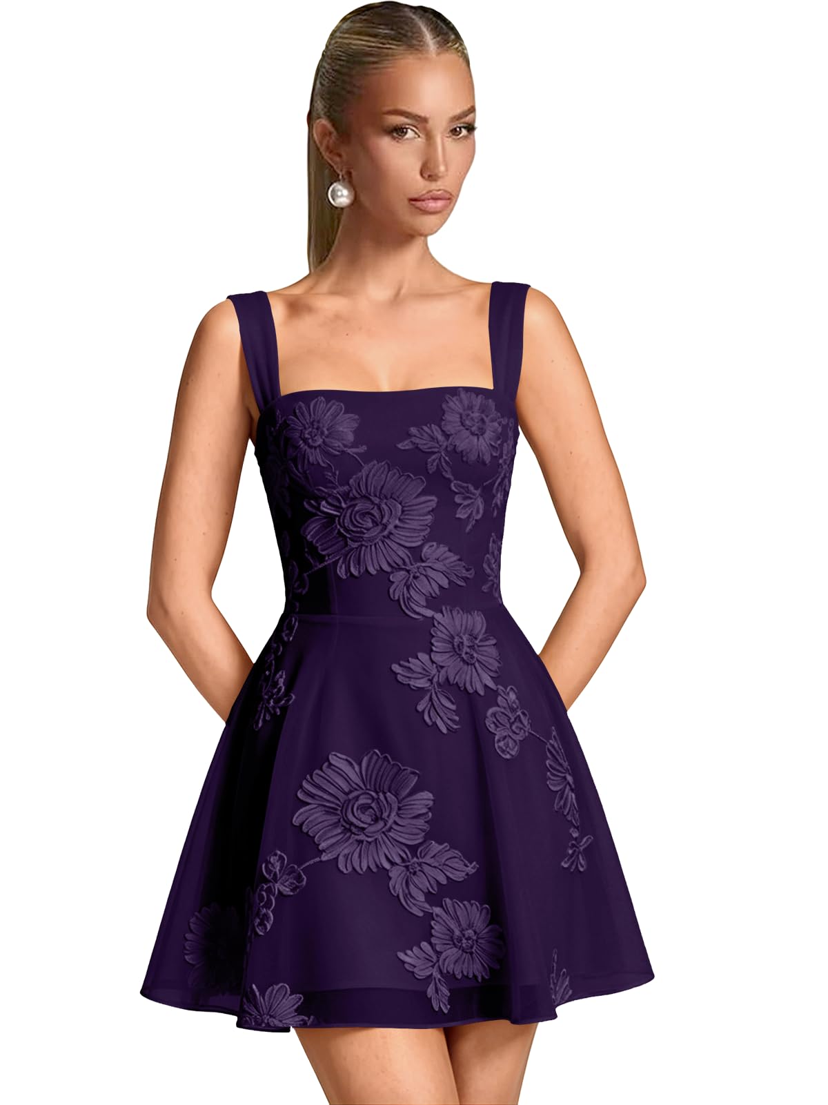 Floral Tulle Homecoming Dresses Short Embroidery Lace A-Line Mini Formal Graduation Cocktail Gown