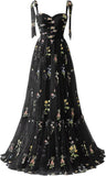 Vestidos de fiesta de tul con bordado de flores para mujer, 2024, tirantes finos, largos, formales, para noche 