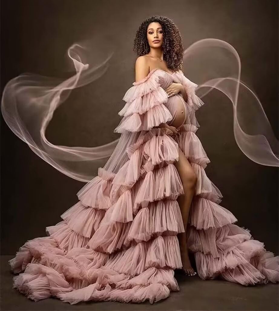 Puffy Tulle Robe Maternity Dress for Photoshoot Off Shoulder Bridal Lingerie Maternity Gowns for BabyShower