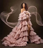 Puffy Tulle Robe Maternity Dress for Photoshoot Off Shoulder Bridal Lingerie Maternity Gowns for BabyShower