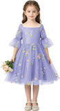Floral Embroidery Flower Girl Dress Puff Sleeve Birthday Party Gown Girls Tulle A-Line Short Wedding Guests Dresses