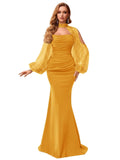 Kingbridal Gowns Long Sleeve Prom Dresses 2026 Mermaid Satin Formal Dress for Women Sparkly Sequin Halter Neck Evening Party Gowns